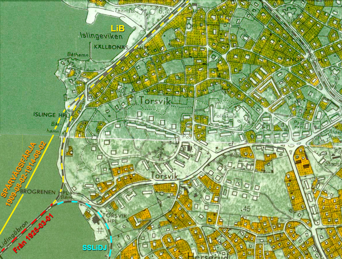 Kartan  visar omrdet nrmast Islinge, Lidingbron och Brogrenen