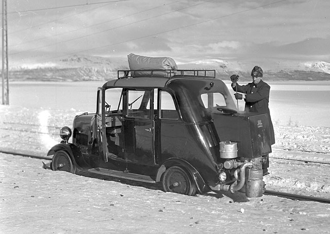 Gengasdriven inspektionsdressin ngonstans lngs Malmbanan p 1940-talet