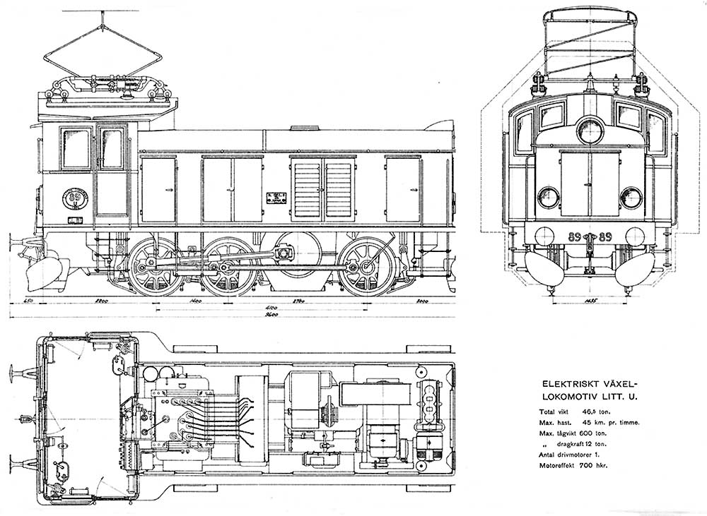 Ritning elektrolok littera U Drawing electric locomotive class U