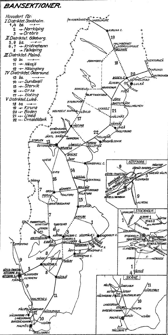Karta ver distrikt och bansektioner 1928-rs organisation