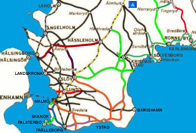 Järnvägskarta över Skåne 1926
