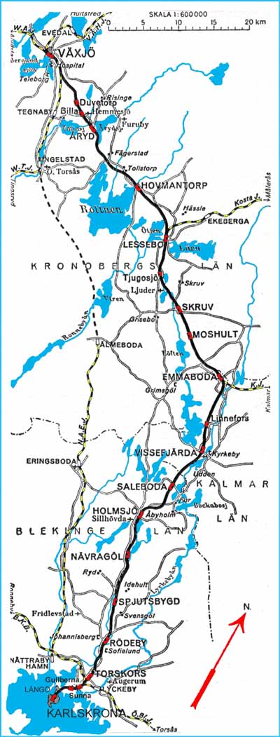 Karta Karlskrona - Vxj Jrnvg, CWJ, CVJ
