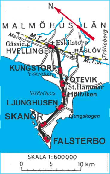 Karta, map HSFJ, Hvellinge - Skanör - Falsterbo Järnväg