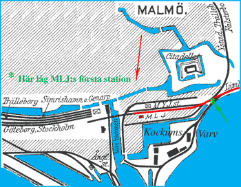 Map over railways in Malm year 1921
