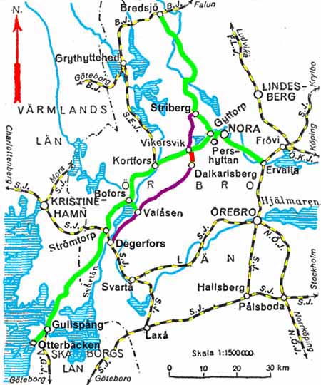 Karta (Key Map ) Översiktskarta Nora Bergslags Järnväg