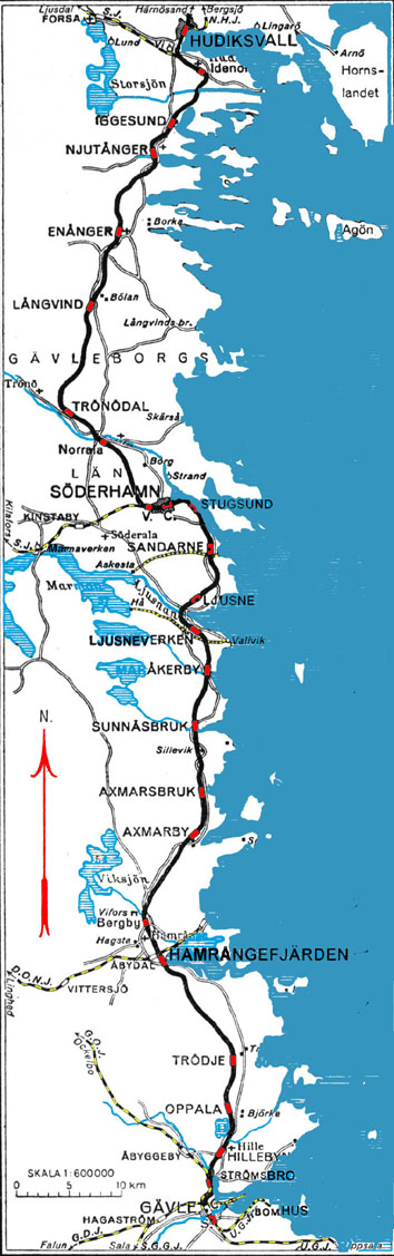 Map Ostkustbanan southern section