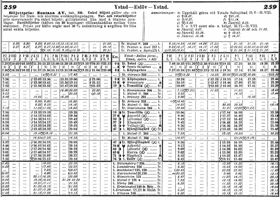 Timetable YEJ 1930