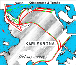Drawing, the railways in Karlskrona