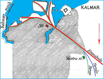 Drawing Kalmar - Kalmar Vstra. Jrnvgarnas inbrdes frhllande.