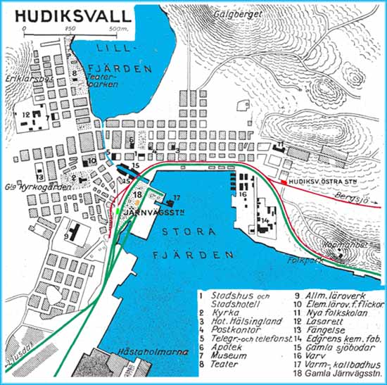 NHJ, Norra Hälsinglands Järnvägs dragning genom Hudiksvall
