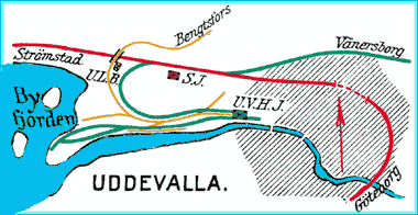 Key map over railways at Uddevalla year 1921