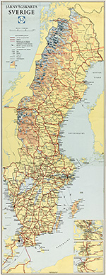 Karta över Sveriges Järnvägar samt SJ busslinjer
