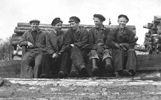 Woodcutting in Söderhamn. Persson, Elon Haglöf, Olof Hansson, Erik Selldahl , "Yppe" Palmqvist