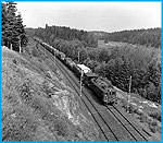 En linjebild från 1950-talet. Elloket Du 235 med godståg