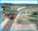 Norra stambanan juni 1958,  strax norr om Lingbo. Södergående snälltåg som dras av elloket Ds 297