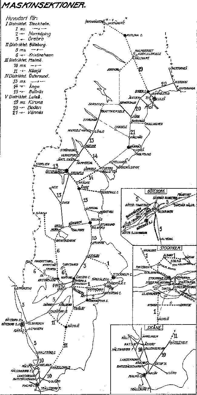 Karta över distrikt och maskinsektioner 1929-01-01