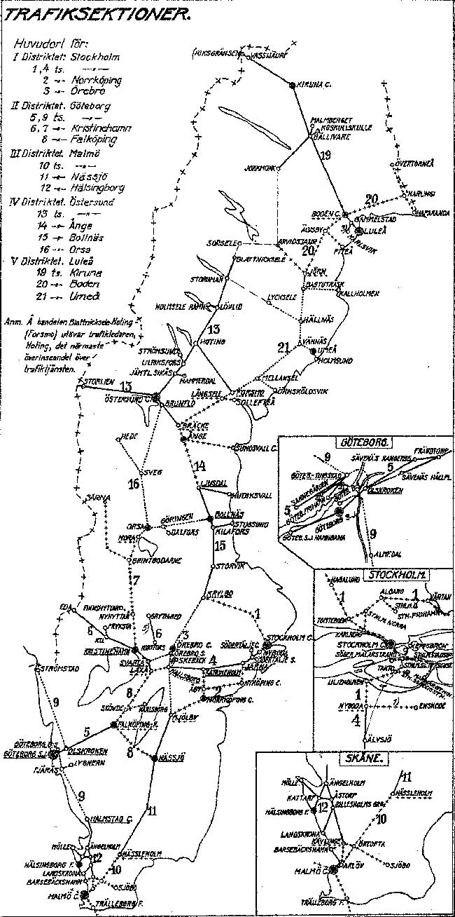 Karta över distrikt och trafiksektioner 1929-01-01