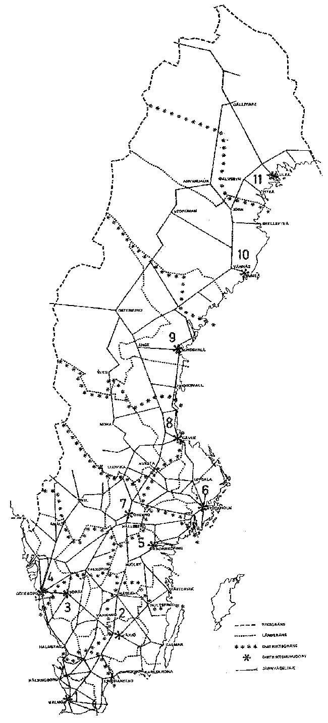 Karta över Drift- respektive Bandistrikt 1964-10-01