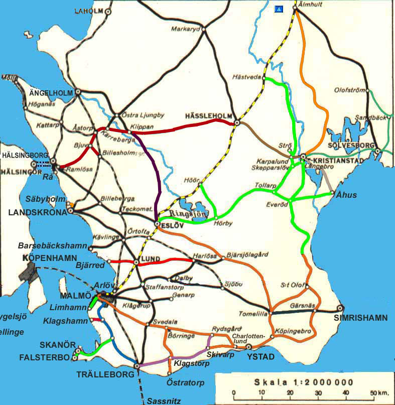 Svensk Järnvägskarta Skåne, Swedish railway map, Skåne extra detailed