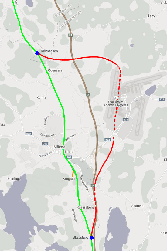 Arlandabanans sträckning