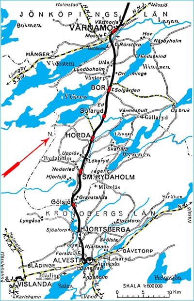 Karta, map. Borås - Alvesta Järnväg, BAJ