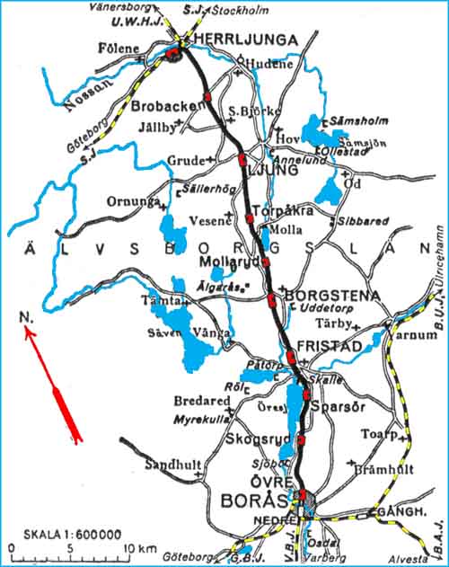 Karta (Map ) BHJ, Borås - Herrljunga Järnväg