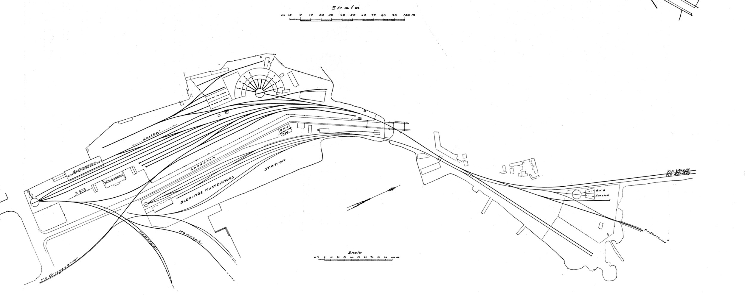 CVJ, ritning över Karlskrona bangård 1924