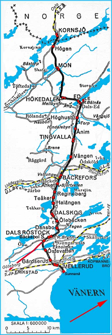 map over Dalslands Järnväg, DJ