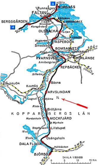 Map Falun - Västerdalarnas rail-way