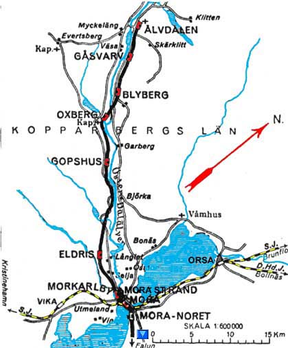 Map Mora - Älvdalens rail-way