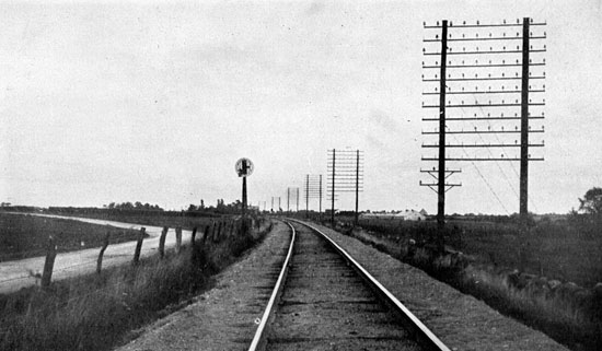 Bilden är tagen omkring 1920 vid västra infarten till Påarps station. Signalen till vänster är en så kallad skivförsignal.