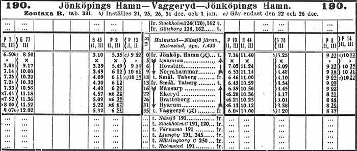 Timetable Jönköpings Hamn - Vaggeryd - Jönköpings Hamn