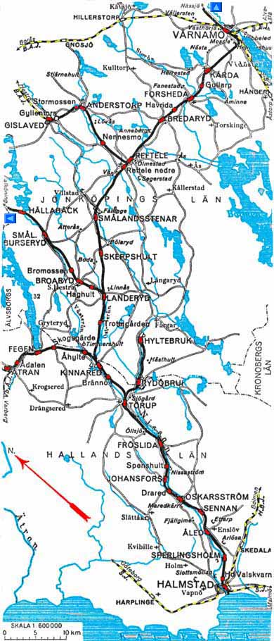 Karta (Map section ) Halmstad - Värnamo