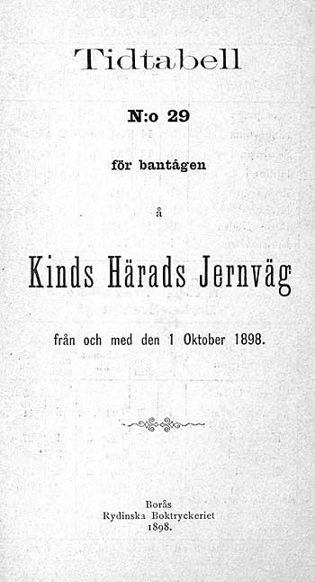 Tjänstetidtabell, Working time-table 1898 KindsJ