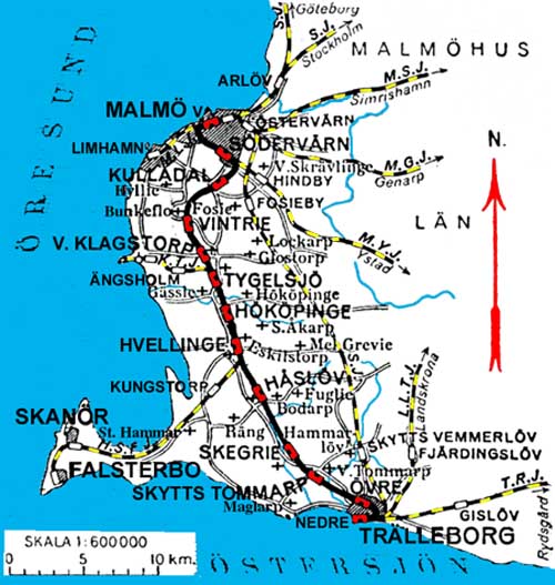 Karta, map. MTJ, Malmö - Trelleborgs Järnväg