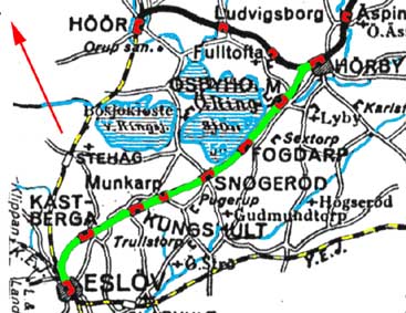 Karta. EHJ, Eslöv-Hörby Järnväg