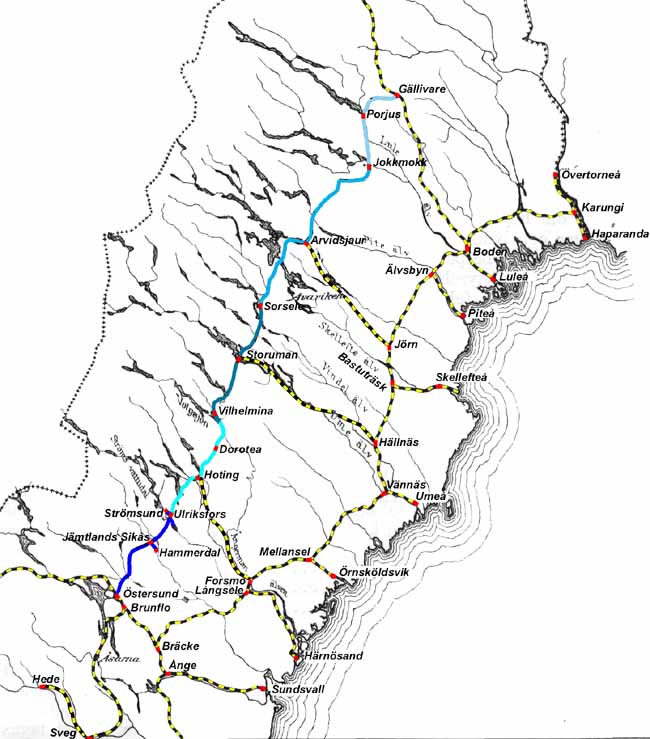 Map Inlandsbanan northern section.