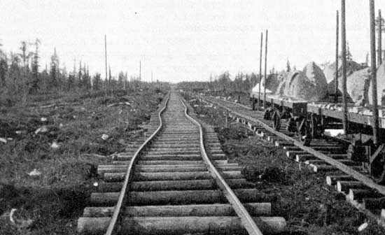 The temporary track between Gällivare and Porjus, spring 1911.