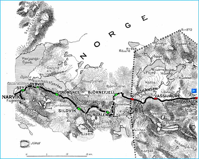 Kartor över Malmbanan Luleå - Riksgränsen - Narvik, maps showing the