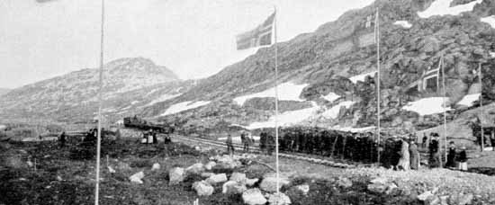 The rail construction team from Sweden and Norway meet at Riksgränsen June 16 1902 