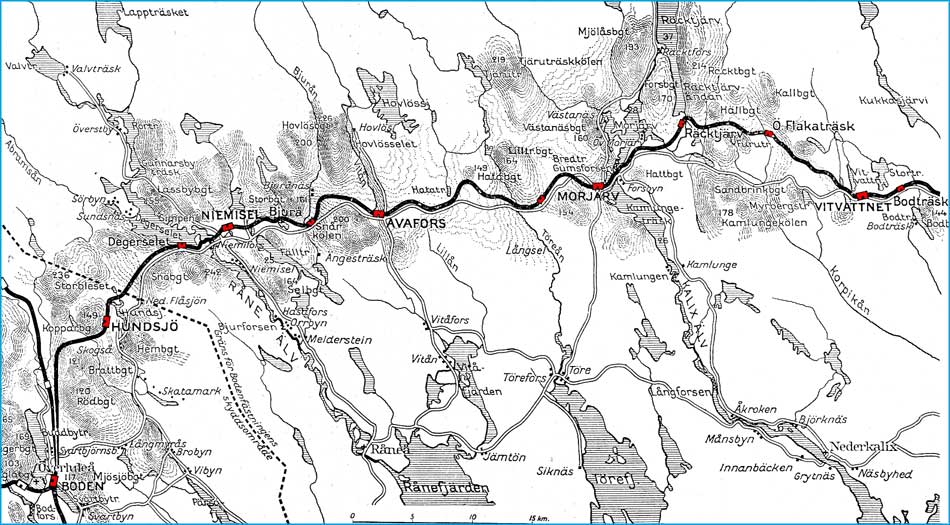 Karta järnvägen Boden - Morjärv - Vitvattnet