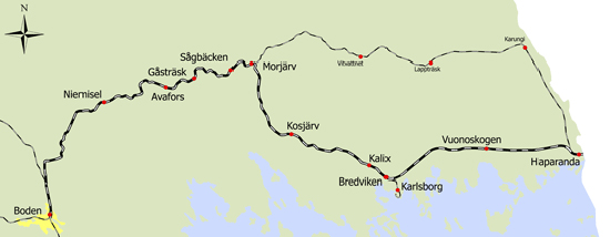 Karta över "Nya Haparandabanan.