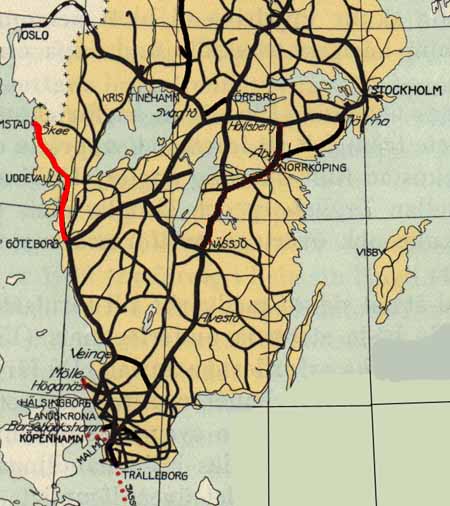 Railwaymap over Swedish Railways Göteborg - Skee - (Strömstad)