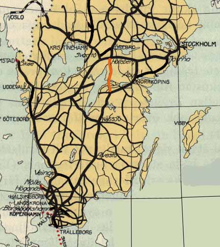 Railway map Swedish Railways line Hallsberg - Mjölby