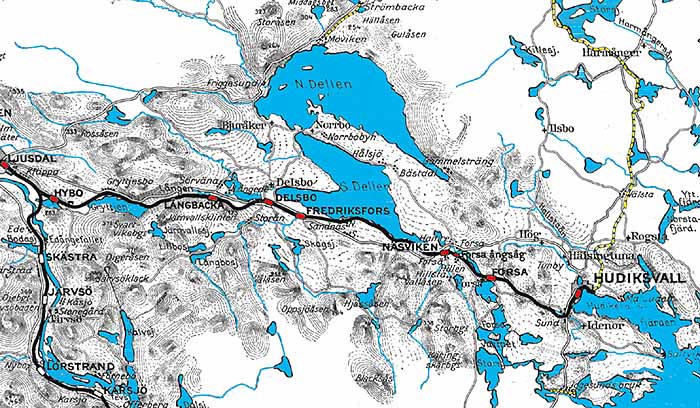 Map state rail-way Ljusdal - Hudiksvall year 1916
