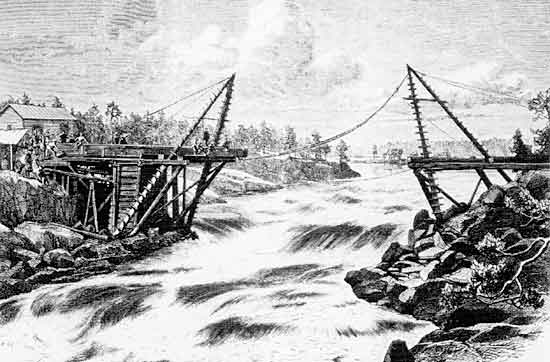 construction of the bridge over Göta älv at Huvudnäsöfallet