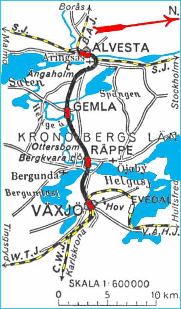 Map over WAJ, Växjö - Alvesta Järnväg