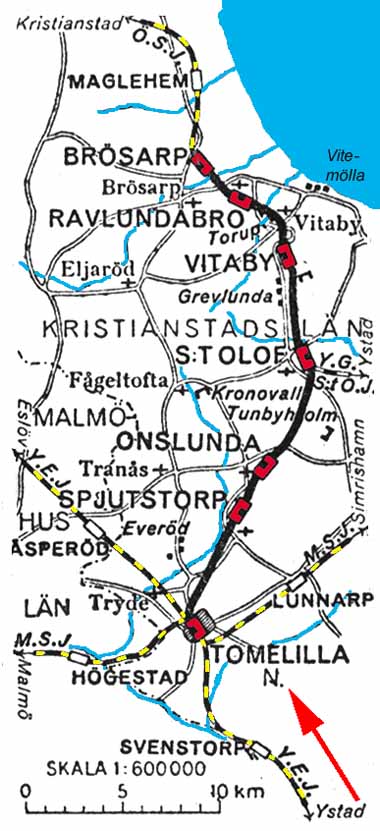 Railway map Ystad - Brösarps railway, YBJ
