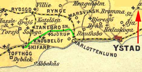 Railway map Ystad - Skivarps Järnväg, YSJ