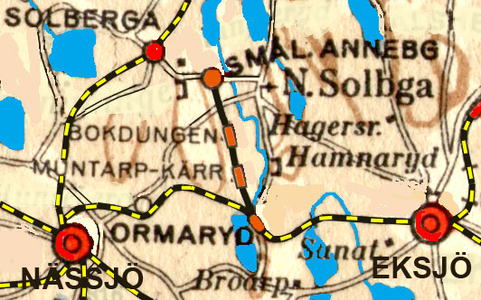karta över Anneberg - Ormaryds Järnväg, AOJ